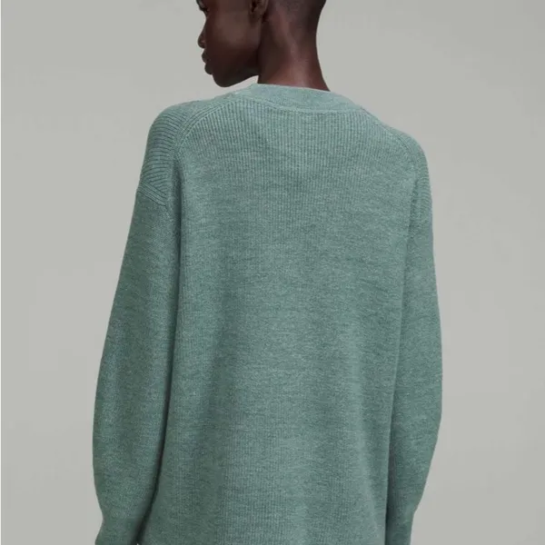 Lululemon Merino Wool-Blend Ribbed Crewneck Sweater Heathered Tidewater Teal Sz2 - Image 3