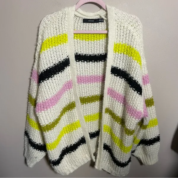 Vero Moda Aperol Striped Open Front chunky knit color block cardigan sweater - Image 4