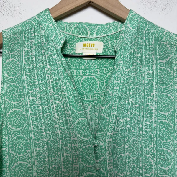 Maeve‎ Anthropologie Women Tunic Tank Top XS Green Medallion Pintuck Sleeveless - Image 5