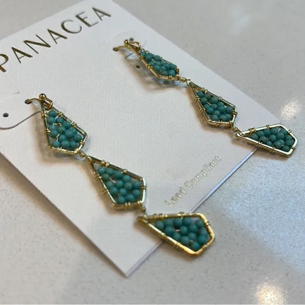 NWT PANACEA Triple Bead Drop Earrings Gold - Image 2