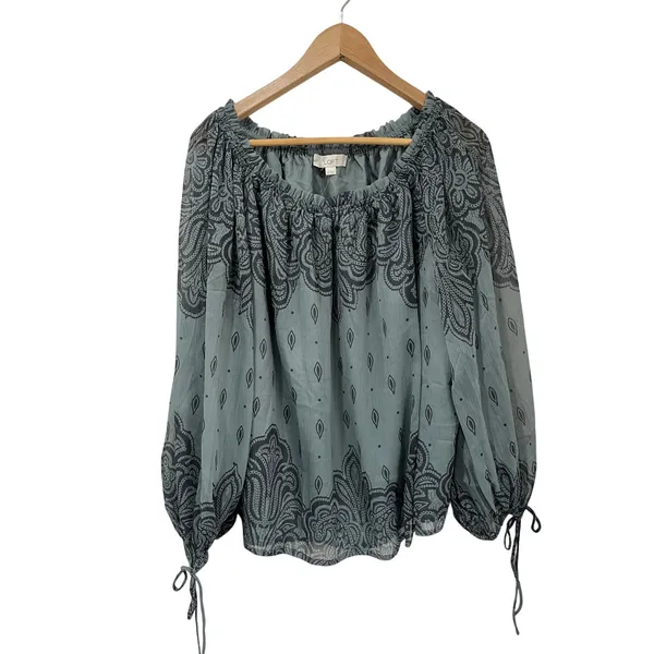 LOFT Paisley Off Shoulder Blouse NWT‎ XL Ruffle Neck Boho Romantic Top - Image 3
