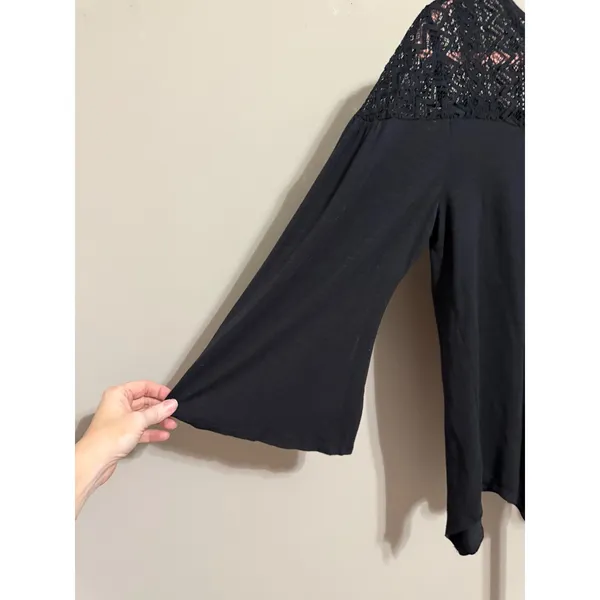 Cupio Black Lace Yoke Flowy Long Sleeve Top XL Witchy Soft Gothic Romantic‎ Boho - Image 2