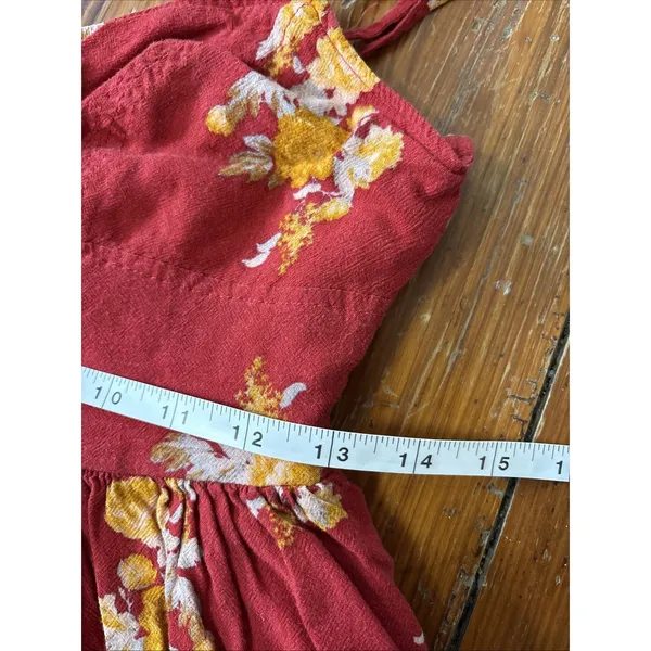 Free People Red What‎ is Love Floral Wide Leg V-Neck Jumpsuit Size 0 - Image 7