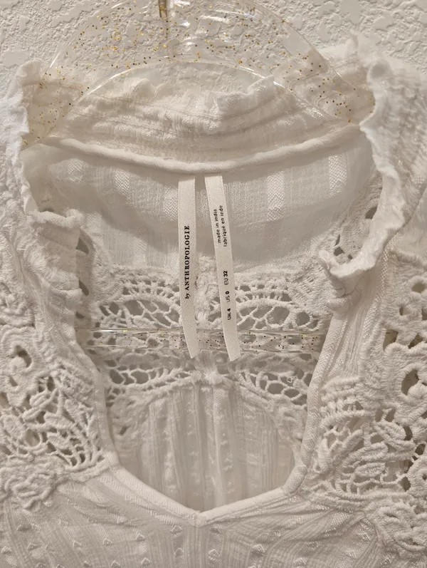 Anthropologie Moira peasant blouse intricate lace smocked cuffs V Neck 0 - Image 4