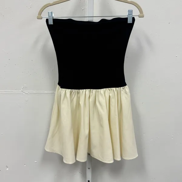 Commence Strapless Two Tone Mini A-Line Dress XS‎ Beige Black Babydoll Romantic - Image 3