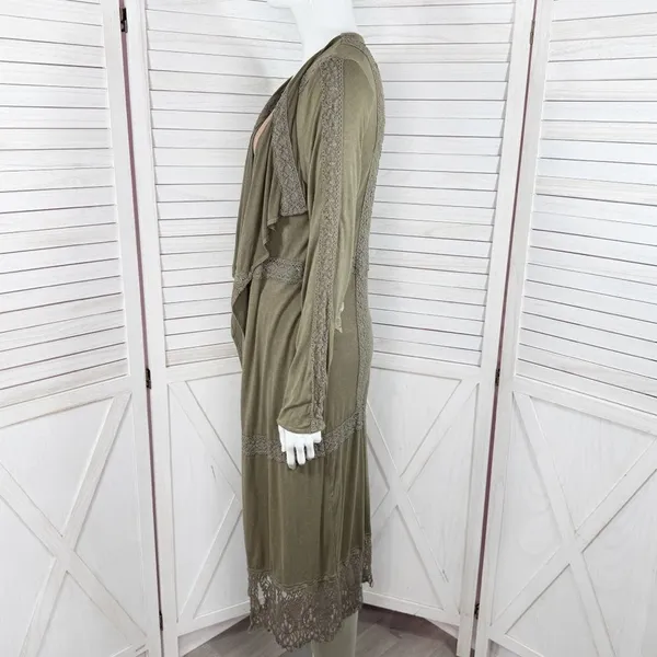 BKE Buckle Gimmicks Western Boho Lace Trim‎ Cardigan Duster Olive Green Small - Image 2