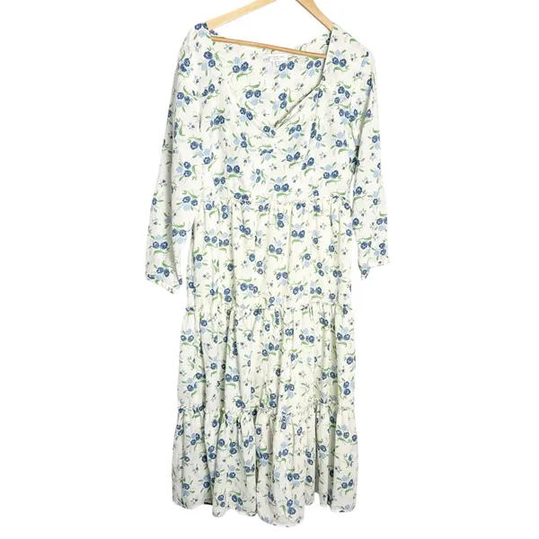 Sweet Baby Jamie Ivory Floral Print Tiered 3/4 Sleeve Midi Dress Size XL - Image 3