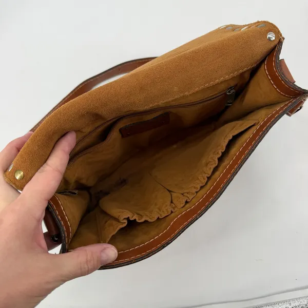 Patricia Nash Brown Italian Leather Studded Flap Crossbody Messenger‎ Bag - Image 8