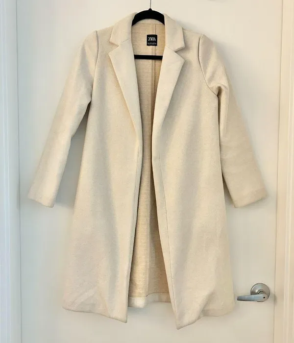 Zara Cream Lapel Open Front Trench Coat Size S - Image 5