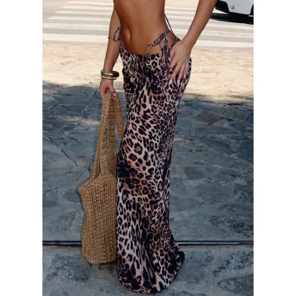 White Fox Maxi Sheer Skirt Luminous Size L Cheetah in Brown Black - Image 6