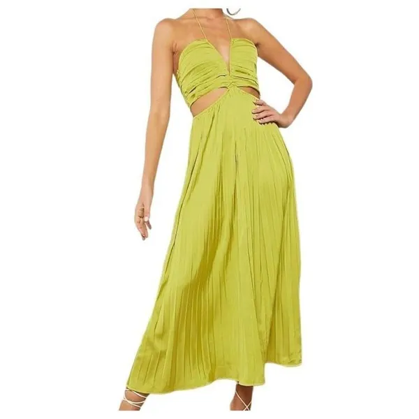 SheIn Olive Green Satin Cut Out Maxi Dress Sz Lg - Image 3