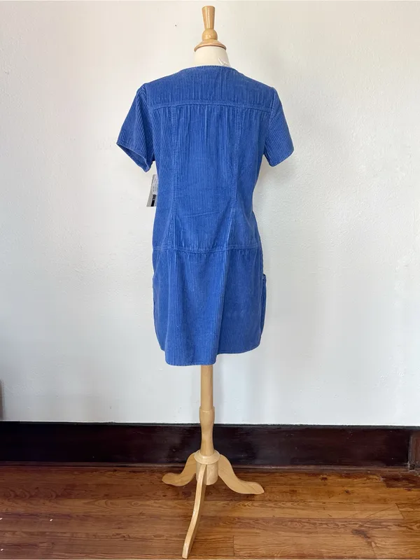 Vintage 80s Deadstock Blue Corduroy Short Sleeve Zip-Front Dress - Image 5