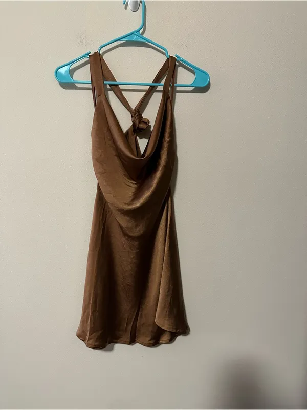 NWT HELLO MOLLY PROUD FRIEND DRESS CHOCOLATE brown halter size small - Image 7