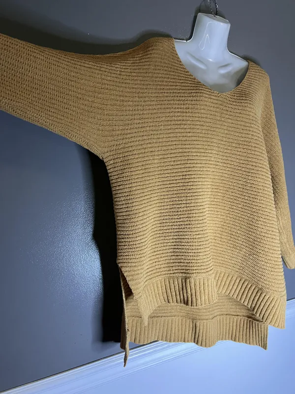 American Eagle Sweater Tunic Womens Medium Yellow Waffle Knit V Neck Oversized - Image 5