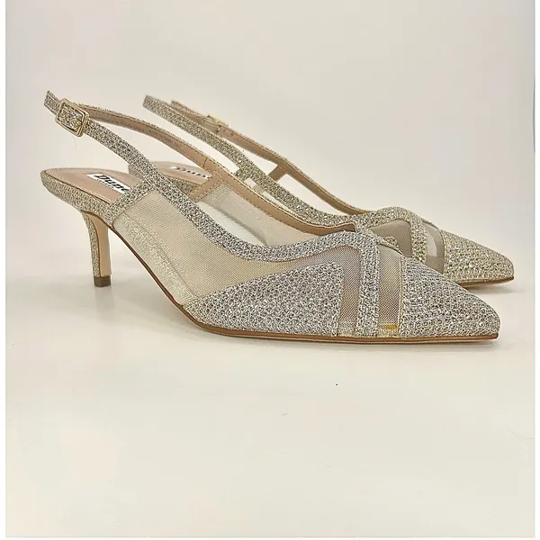 Dune London Dianas Gold Mesh Glitter Slingback‎ Kitten Heel Pumps Wedding 8 NWOB - Image 4