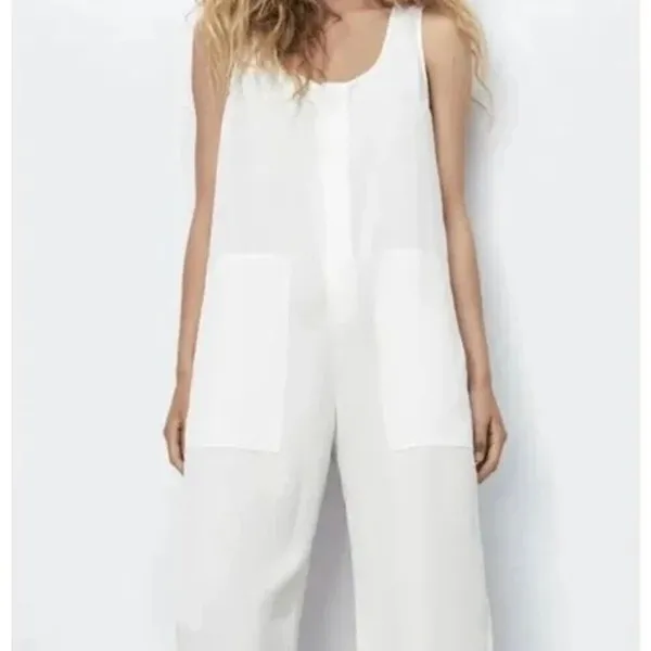 ✨Zara Jumpsuit White Long Flowy Sz XS Oversized Overalls✨ - Image 5