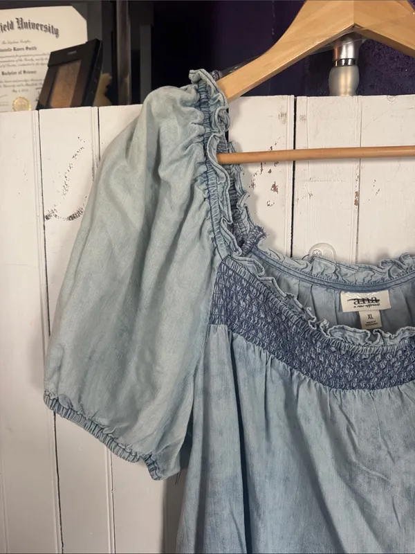 a.n.a Smocked Neckline Dress Light Blue Size XL - Image 2