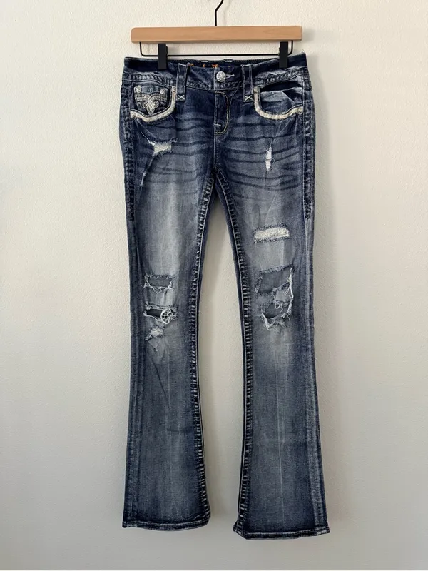 Rock Revival Betty Boot Distressed Embellished Jeans 27 - Image 11