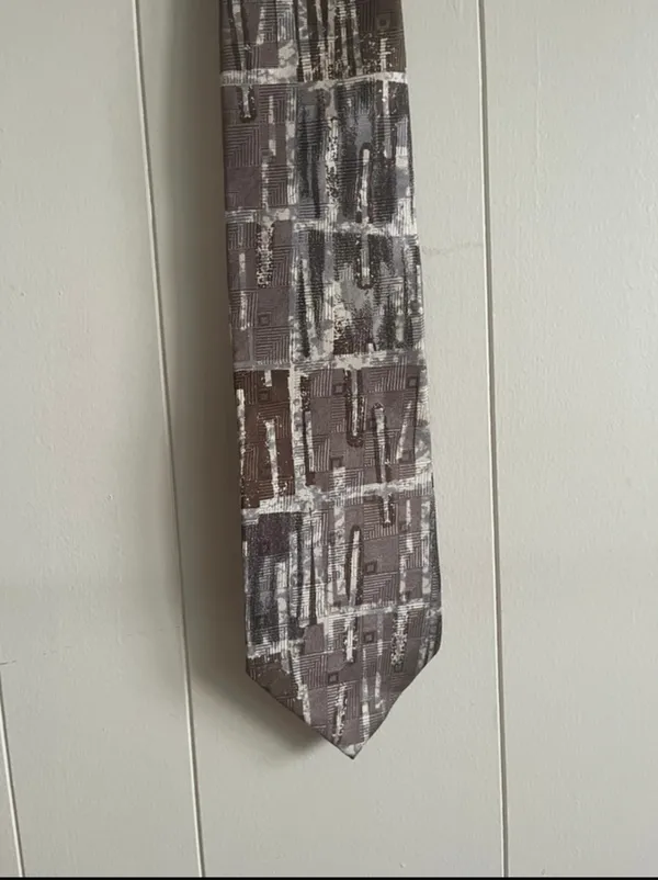 Bruno Piattelli Brown & Cream Geometric Silk Tie with Map Design - Image 4