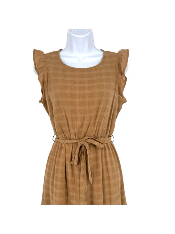Velvet Heart Cottage Boho Tabatha Dress Ruffled Belted Tan Oat Size XS NWT - Image 2