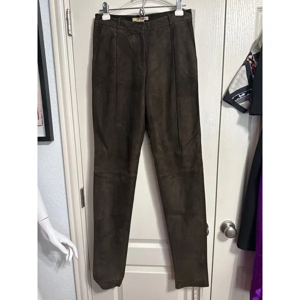 Michael Kors Collection Brown Suede Leather Pants Quiet Luxury Minimalist Runway - Image 3