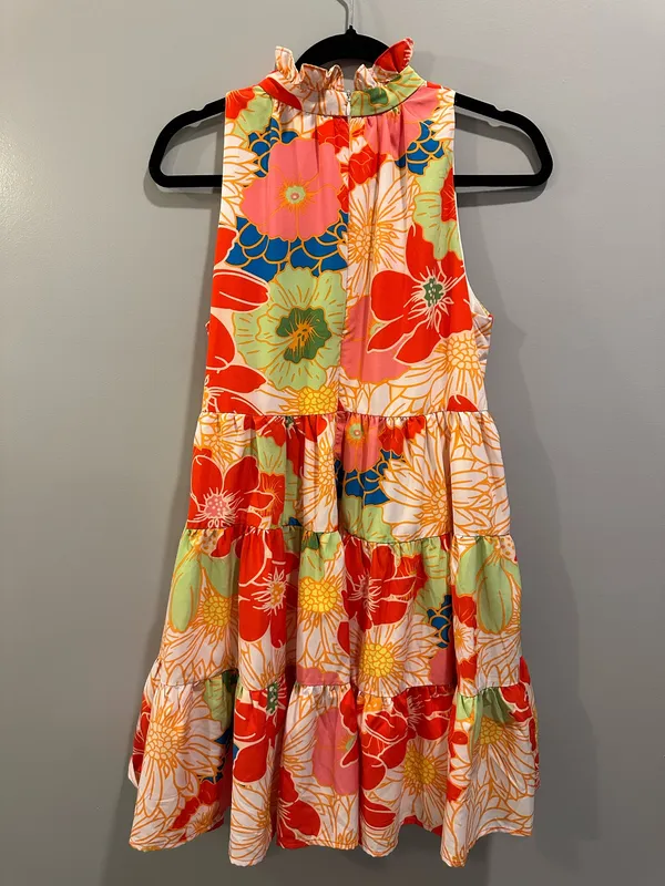 TCEC Floral Tiered Ruffle Collar Sleeveless Dress - Image 2