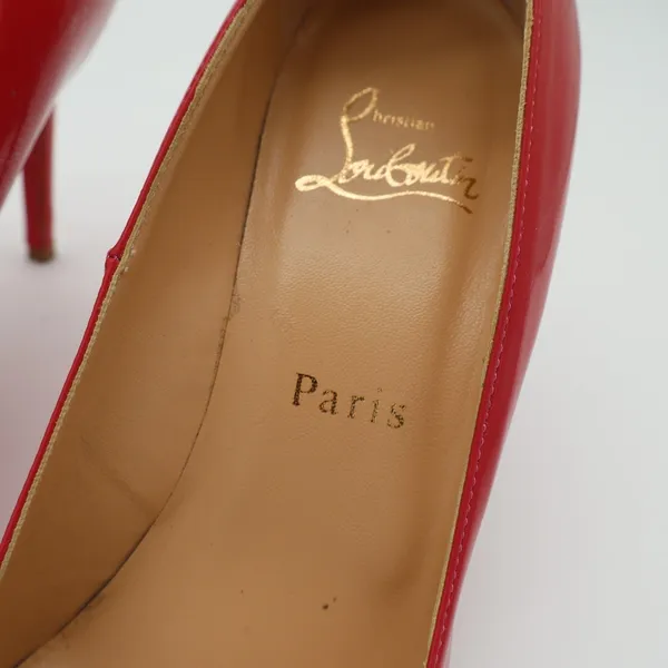 Christian Louboutin Punch Dolly Pump Womens 7.5 Red Patent Leather Stiletto Heel - Image 7