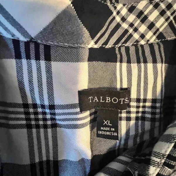 Talbots Women XL Black White Plaid Metallic Button Down Shirt Long Sleeve Cotton - Image 2