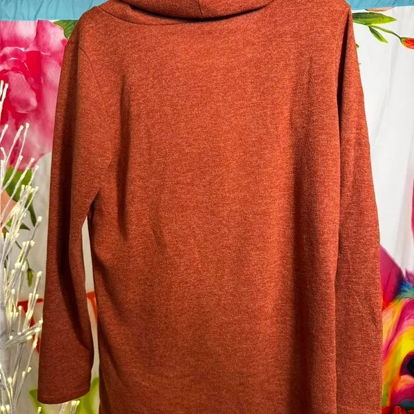 P98. Bellamie - burnt Orange long sleeve top with cowl neck - Image 3