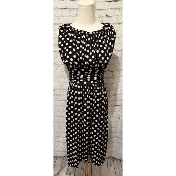 AA Studio black-and-white polka dot dress gathered neckline and Waist Size Small - Image 2