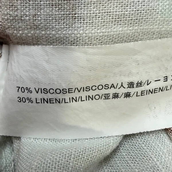 Moon‎ River Brown White Brushstroke Linen Blend Midi Dress Tie Strap Cutout Med - Image 5