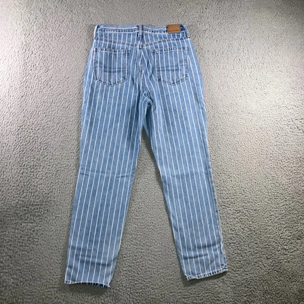 American Eagle Pinstripe Mom Jeans 4 29x27 Blue Retro High Waisted Tapered Leg - Image 3