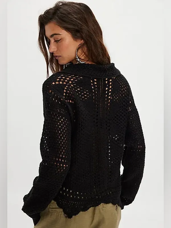 NWT Free People We The Free Friend Of A Friend Crochet Sweater Small Black - Image 2