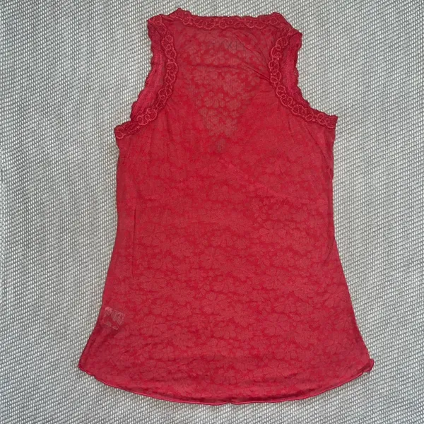 Women’s Y2k Thin Floral Hot Pink Lace Trim Sheer Babydoll Tank Top Sz Sm - Image 2