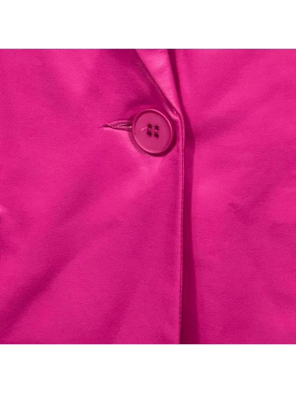 Sans Souci Hot Pink Faux Leather Blazer Jacket Women’s Size Medium New - Image 5