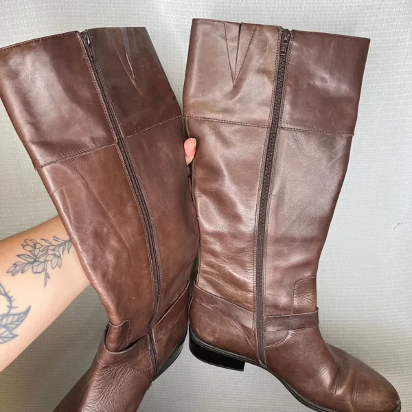 Lauren Ralph Lauren Brown Leather Riding Boots Silver Hardware Size 11B - Image 5