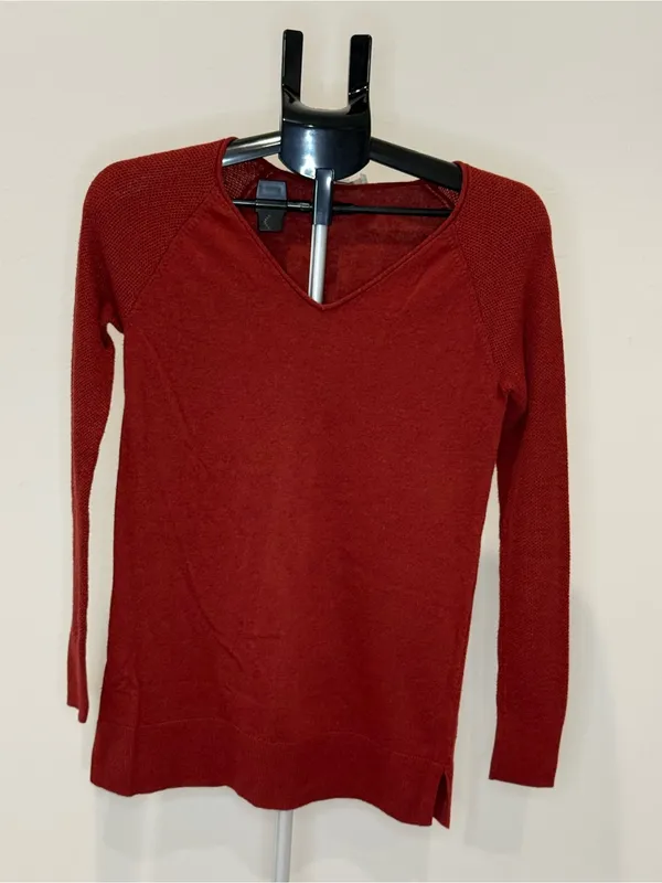 LOFT Rust Red V-Neck Mixed Knit Raglan Sweater Top XS - Image 2