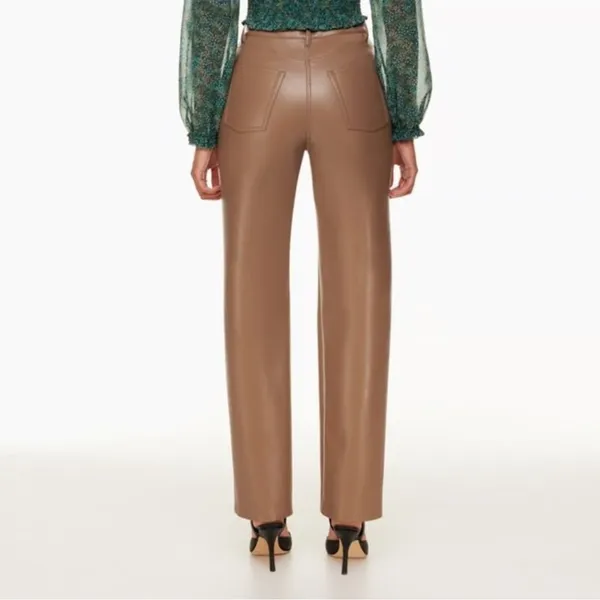 Aritzia Wilfred Melina Straight Leg‎ Vegan Leather Pants in Light Brown Size 4 - Image 2