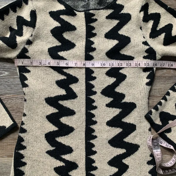 SHEIN Black & Cream Bodycon Knit Midi Dress M - Image 4