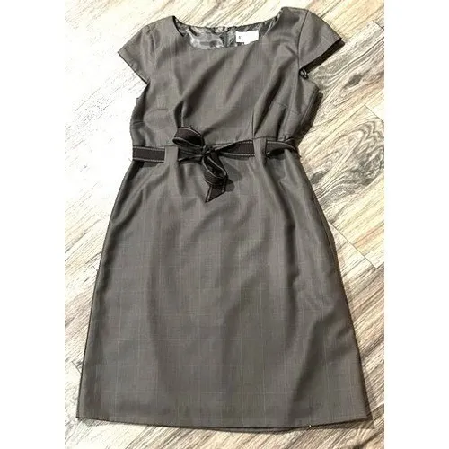 Studio I Gray Plaid Cap‎ Sleeve Sheath Dress with Bow Belt Accent Size 8 - Image 2