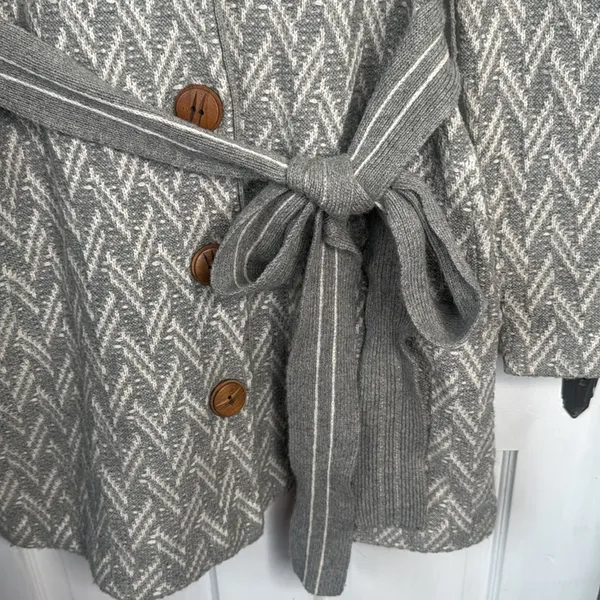 Anthropologie Moth Wool Blend Belted Gray Patterned Cardigan W1244 Sz S - Image 7