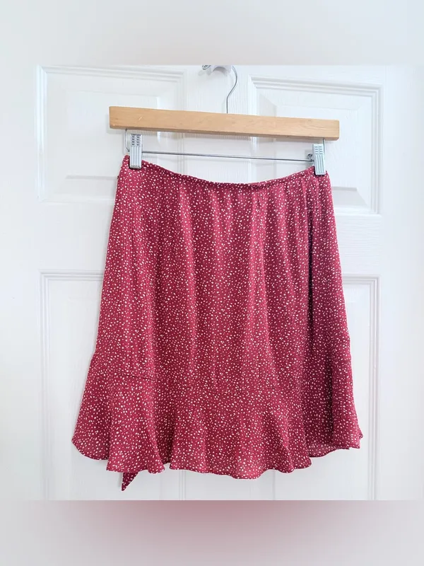 NWT Abercrombie & Fitch Ruffle Wrap Mini Skirt – Red Floral – XS - Image 4