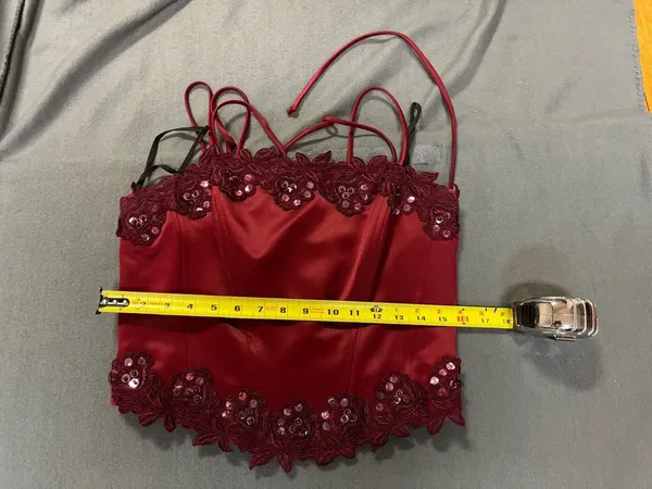 Polka USA Vintage Two-Piece Burgundy Satin Prom Dress Lace-Up Corset Top & Maxi - Image 13