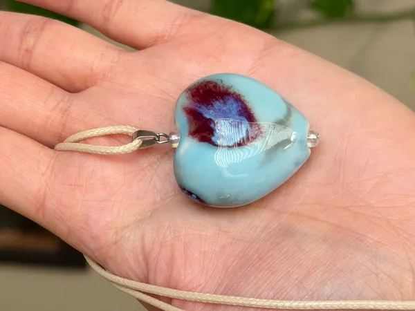 Handmade chunky large heart ceramic bead cute fairy boho whimsy necklace🩵 - Image 6