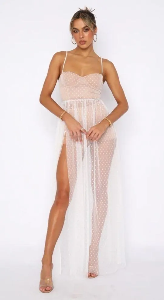 White Fox Totally Bangin' Mesh Maxi Dress White - Image 2