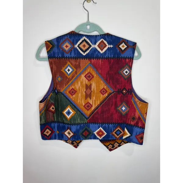 Vintage Coldwater Creek Aztec Western Cotton Faux Buttons Vest sz M - Image 2