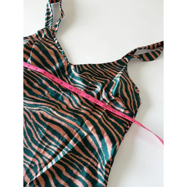 Audrey 3+1 Green Peach Tiger Print Satin Slip Mini Dress Large NWOT - Image 5