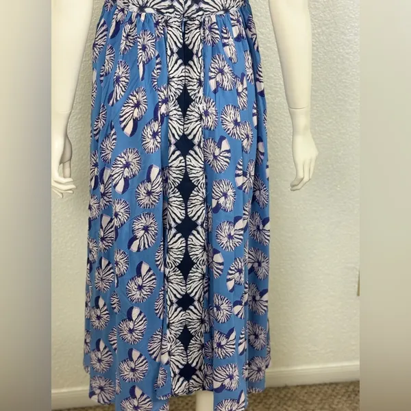 By Anthropologie XS Halter Cutout Midi Dress Maxi Blue Seashells Print. J-13 - Image 7