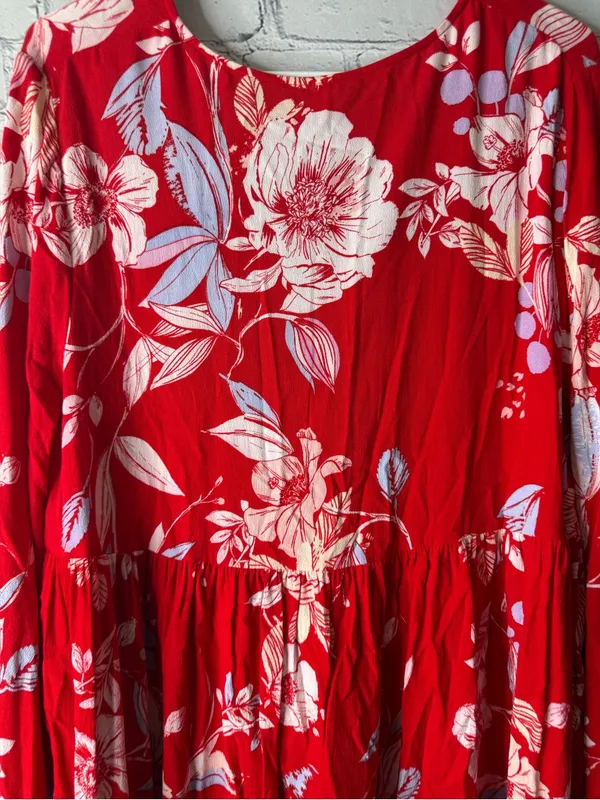 Free people Bella Red Floral V-Neck Babydoll Tunic - Image 9