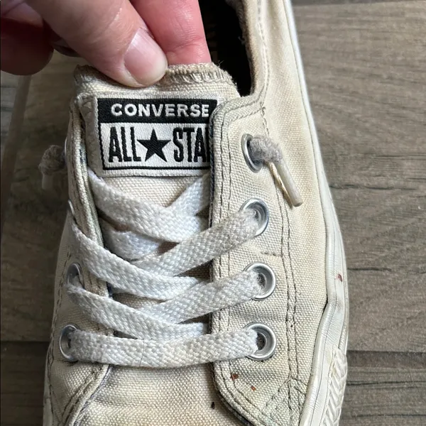 Converse Off-White Slip-On Sneakers well worn - Image 6